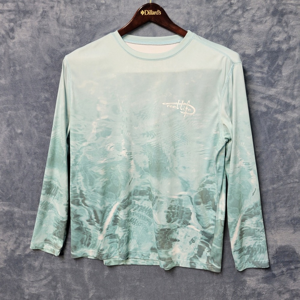 Reel Life Teal Fishing Long‎ Sleeve Performance Shirt Mens Medium
